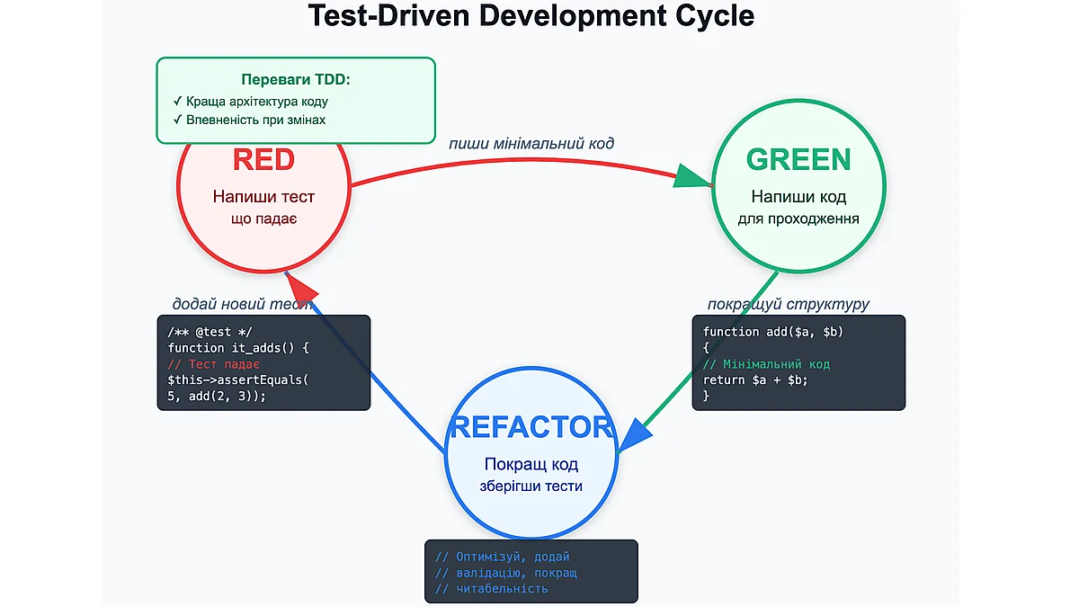 Схема циклу Test-Driven Development